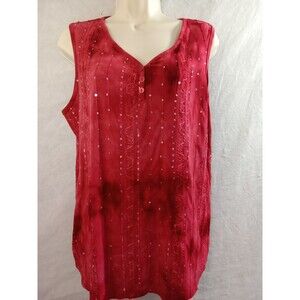 Dress Barn Free Reds Sleeveless Blouse Button Sequins Large‎